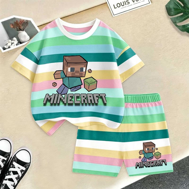 Minecrafted Girl boy Summer T  - مراجعة Baby Clothing Sets Boy وسعره