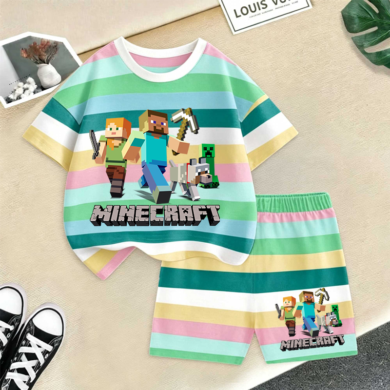Minecrafted Girl boy Summer T  - مراجعة Baby Clothing Sets Boy وسعره