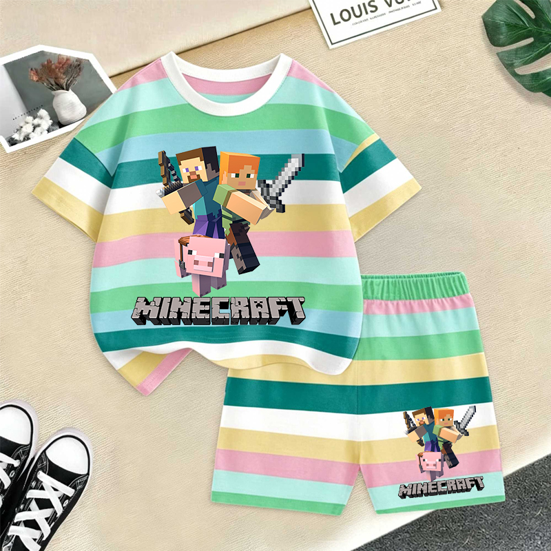 Minecrafted Girl boy Summer T  - مراجعة Baby Clothing Sets Boy وسعره