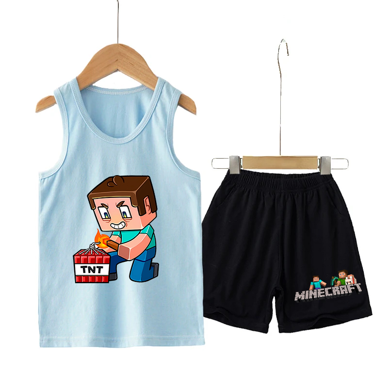 Minecrafted Children Vest+shor - مراجعة Baby Clothing Sets Boy وسعره