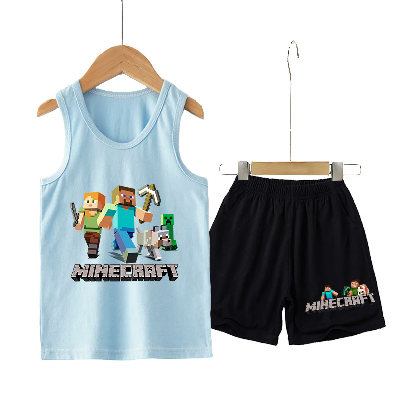 Minecrafted Children Vest+shor - مراجعة Baby Clothing Sets Boy وسعره