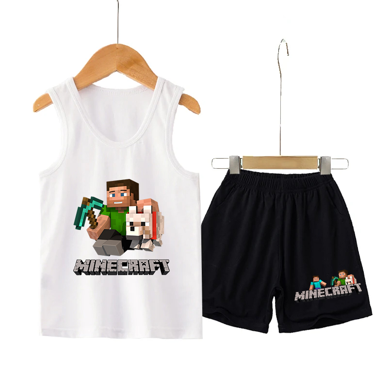 Minecrafted Children Vest+shor - مراجعة Baby Clothing Sets Boy وسعره